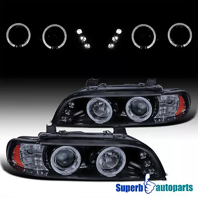 Fits 1996-2003 BMW E39 M5 LED Halo Projector Headlights Glossy Black Smoke • $160.98