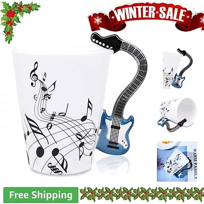 Musical Notes Design Guitar Coffee Mug - 13.5 Oz - Blue - Unique Art Music Cup • $25.99