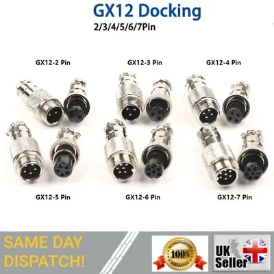 GX12 2 3 4 5 6 7 Pin Metal Inline Cable Connector Butt Joint Aviation Plug Socke • £4.75