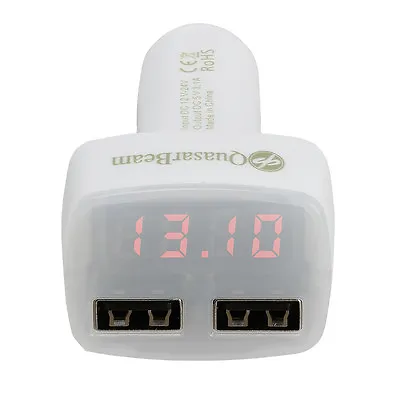 Car Cigarette Charger Dual USB Adapter Battery Tester 4 In 1 QuasarBeam - White • $5.99