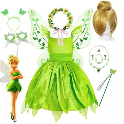 Girls Green Fairy Pixie Princess Costume Fancy Dress Kids Elft Cosplay Dress Up • £8.49