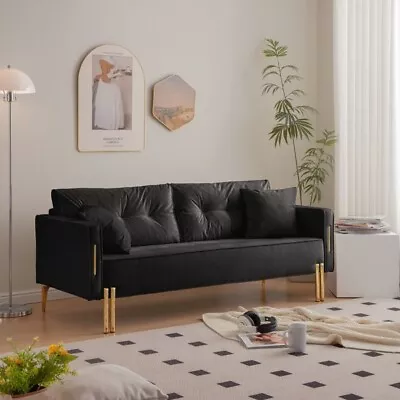 Velvet Sofa Couch Luxury Modern Upholstered 3-Seater Sofa With 2 Pillows • $479.27