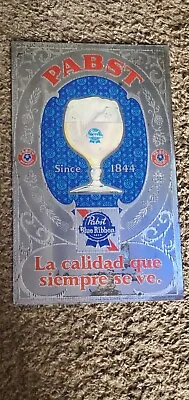 Vintage Pabst Blue Ribbon Beer Mirror Bar Sign 20x12 RARE Spanish Pub 70s 1844 • $60