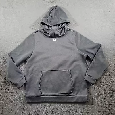 Under Armour Hoodie Men Large Gray Small Logo Funnel Neck Pullover Loose Sweater • $12.60