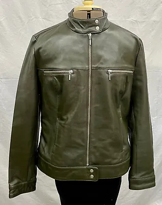 Vintage Leather H&M Jacket Hennes Collect'n Womens 44- Moto Style -Very Dk Green • $35