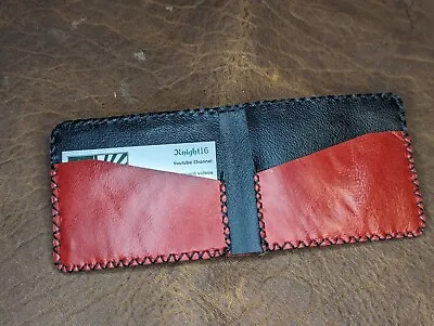 Men's Handmade Genuine Leather Bifold Red And Black Wallet Made In The USA • $23.99