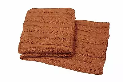 KNITTED CABLE TERRACOTTA ORANGE THROWOVER (140cm X 200cm) SOFT TOUCH LUXURY • £27.99