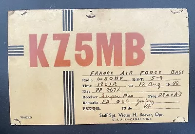 1948 QSL Ham Radio Card KZ5MB France Air Force Base USAF Canal Zone • $7.97