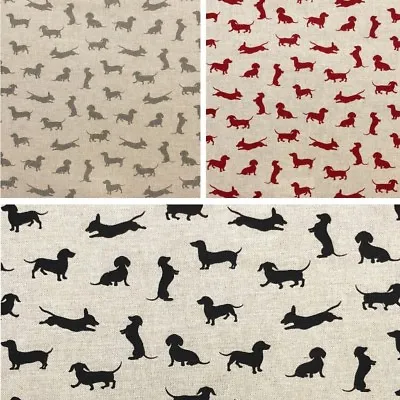 Cotton Rich Linen Look Fabric Dachshund Dog Curtain Upholstery Cushion • £4.50