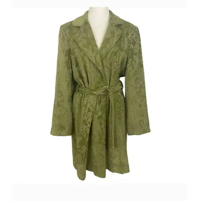 Merona Green Floral Damask Belted Trench Coat Jacket • $66.65