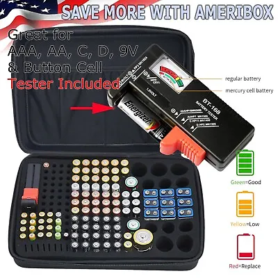 Battery Storage Organizer Tester Carry Case Bag Hold 152 Batteries AA AAA C D 9V • $21.95