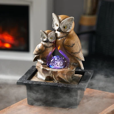 £19.95 • Buy Indoor Owl Water Feature Fountain Electric LED Rotating Ball Resin Statue Decor