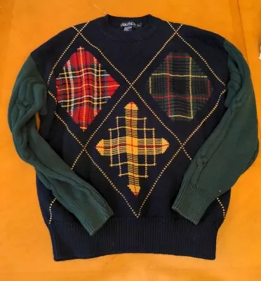 Nautica Argyle Sweater Mens Small Navy Golf Cable Knit Vintage  • $26.99