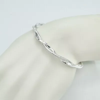 925 Silver Plated Simple Mobius Nail Sand Bracelet Round Bangle NWT • $10