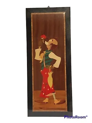 Vtg Sorrento Italy Inlaid Marquetry Wood Wall Picture Clown Smelling Rose 8 X19  • $27.99