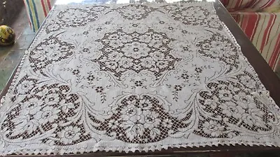 Vintage White Fawn Lace Cotton Tablecloth 112 X 107 Cms Vgc • $22