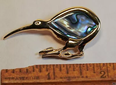 Vintage Ariki Paua Abalone Shell Kiwi Bird Pin Brooch Gold Tone Cute! • $15