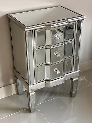 SOL Mirrored 3 Drawer Venetian Distressed Silver Bedroom Living  Bedside Table • £148.95