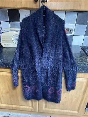 Black Mohair Style Cardigan With Pattern Mid Length Size14/16 • $16.36