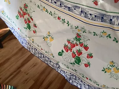 Vintage Italian Made Tablecloth/Tavaglia 60” Round Strawberry Theme Napkins Too • $59