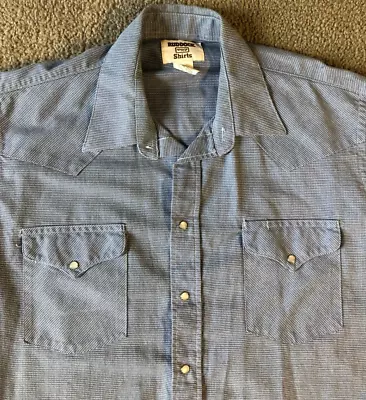 VTG Ruddock Men's Blue Pearl Snap Long Sleeve Western Shirt - Size 17 / XL • $15