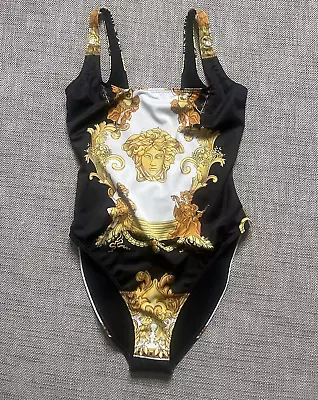 Versace Womens Renaissance Medusa Black/gold One Piece Swimsuit Size 3 • $298