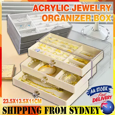 3Tier Acrylic Jewelry Organizer Box Display Drawer Case Earring Necklace Storage • $24.66