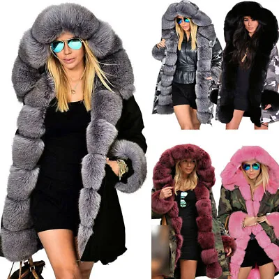 Ladies' Fashionable Winter Coat Long And Hooded With Faux Fur Decoration • £33.11