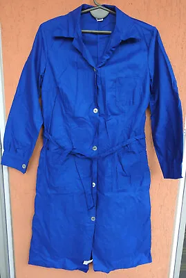 Vintage 80s Womens French Lab Coat ROBUR Depose Lyon Work Jacket Blue NEW (M) • $25