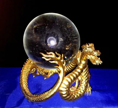 Vintage GOLD CHINESE DRAGON Heavy Crystal Ball Murano Figurine Paperweight ❤️j8 • $500