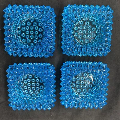 Blue Hobnail Glass Votive Holder 2.75” Square Lot Of 4 - 1 Scratch • $12.99