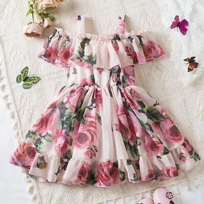 Princess Floral Kids Girls Dress-Beautiful Summer Chiffon Clothes - Flower Tutu • £13.50