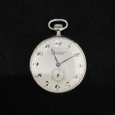 Movado Vintage Pocket Watch Manual Winding Analog White Dial Silver Case • $209.98