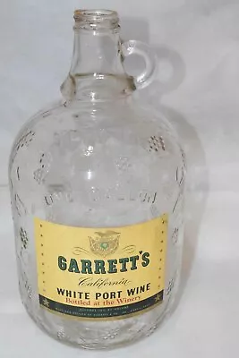 Vintage Garrett's California White Port Wine Glass Jug Bottle Label 1 Gal. GUC • $20