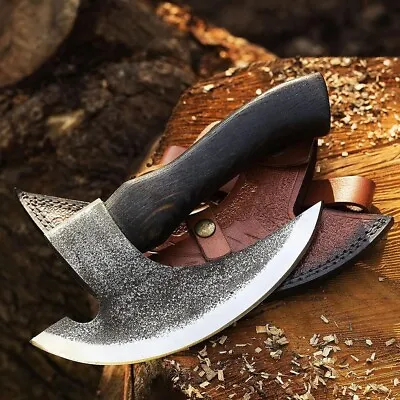 HAND FORGED PIZZA CUTTER AXE Camping VALHALLA Bearded Axe Viking Axe W/Sheath • $56.99