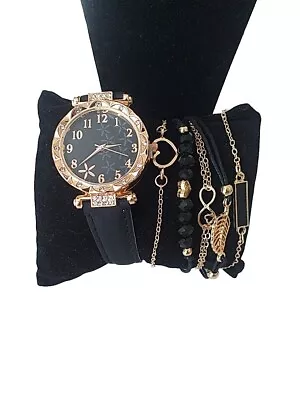 Watch And 5 Bracelet Set Ladies  Girls Fashion Rhinestones Wristwatch Gift • £1.99