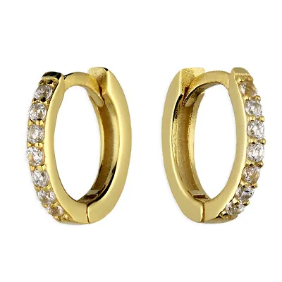 9ct Gold On Silver Diamond Huggie Hoop Earrings - Simulated • £14.95
