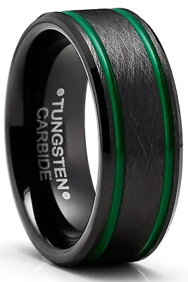 Men's Tungsten Black Brushed Wedding Band Engagement Ring Green 8MM Comfort-Fit • $23.99