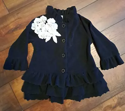 Mack & Co Black 3T Girl Dress Flower Pearl Ruffles Rhinestone Buttons Party • $12