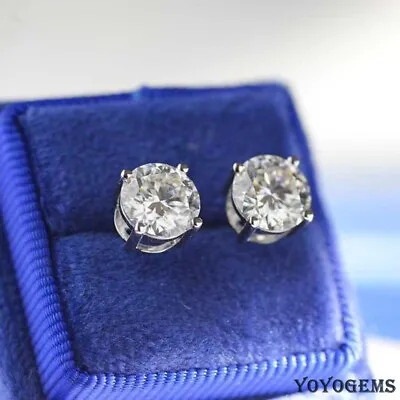 Moissanite Stud Earrings Excellent Round Cut 2 Carat Solid 14K White Gold VVS1 • $236.64