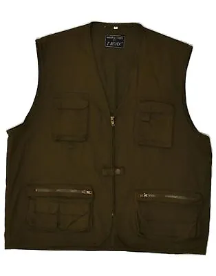 VINTAGE Mens Utility Gilet UK 42 XL Brown Polyester AS48 • $30.57