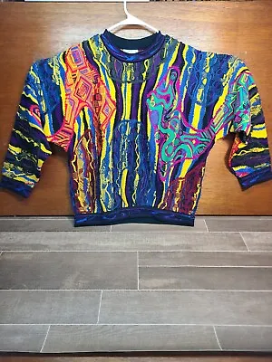 VTG COOGI Multicolor 3D Textured Chunky Cable Knit 80s 90s Sweater Size M Cosby • $280