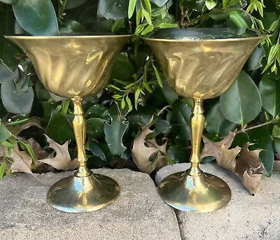 2 Vintage Brass Wine Goblets W/Silver Interior Lining 6  Tall Made In India • $23.99