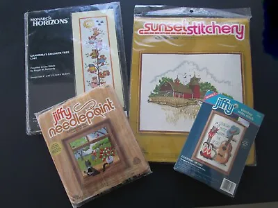 Vtg. Lot (4) Needlepoint/ CrossStitch Kits - NEW+SEALED  Country/ Summer Window • $19.95