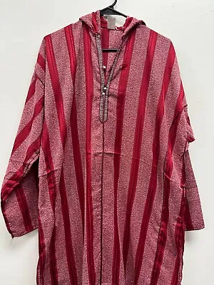Men's Moroccan Djellaba Hooded Thobe Handmade Arab Dishdasha Red/Silver • $54.99