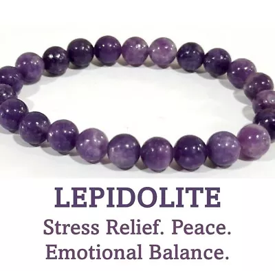 Lepidolite Beaded Crystal Stone Healing Bracelet 8mm Beads Chakra Gift Stone • £5.99