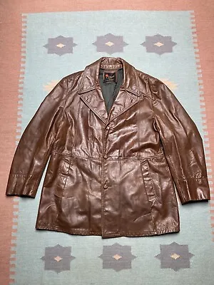 Vintage Reed Sportswear Leather Jacket 3 Button Car Cruiser Chocolate Blazer XL • $24