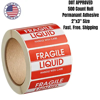 Fragile Stickers Liquid Handle With Care Gloss Paper Permanent Label - 500/Roll • $13.95