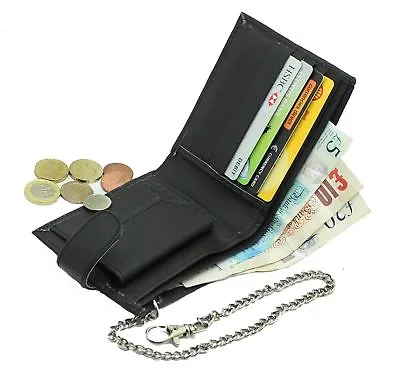 £6.99 • Buy Mens Real Leather Biker Rider Wallet With Coin Pocket And Safety Metal Chain #06