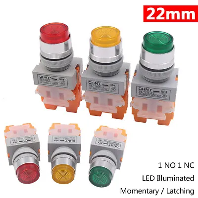 LED Illuminated 22mm Push Button Switch Momentary Latching 1 NO 1 NC ON/OFF NP4 • $51.95